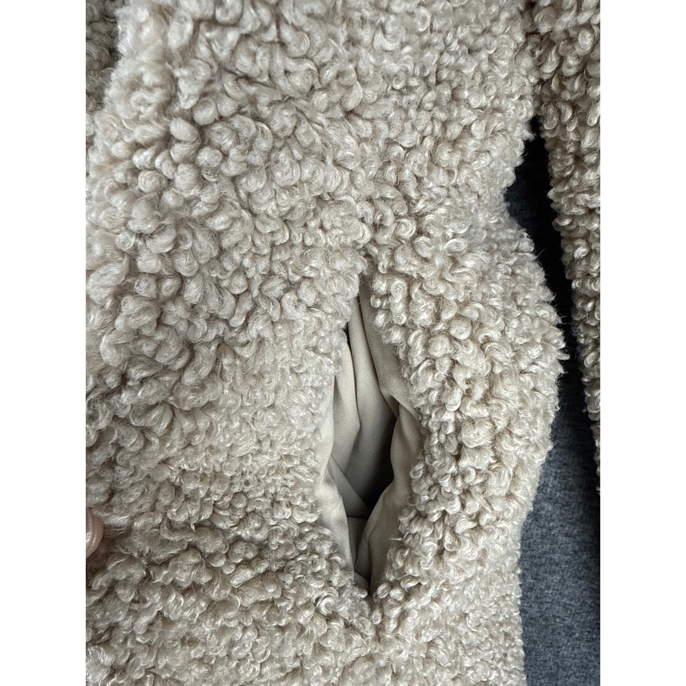 Boden Winter Teddy Coat Size 2 Beige Pockets Retro Faux Shearling Button Front - Picture 4 of 15
